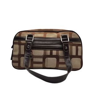 Nine West Brown & Tan Fabric Mini Boston Satchel - Faux Leather Trim